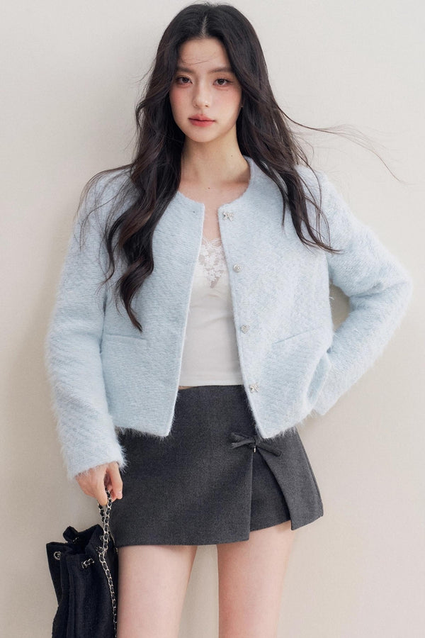 Winter Wool Blend Crew Neck Jacket