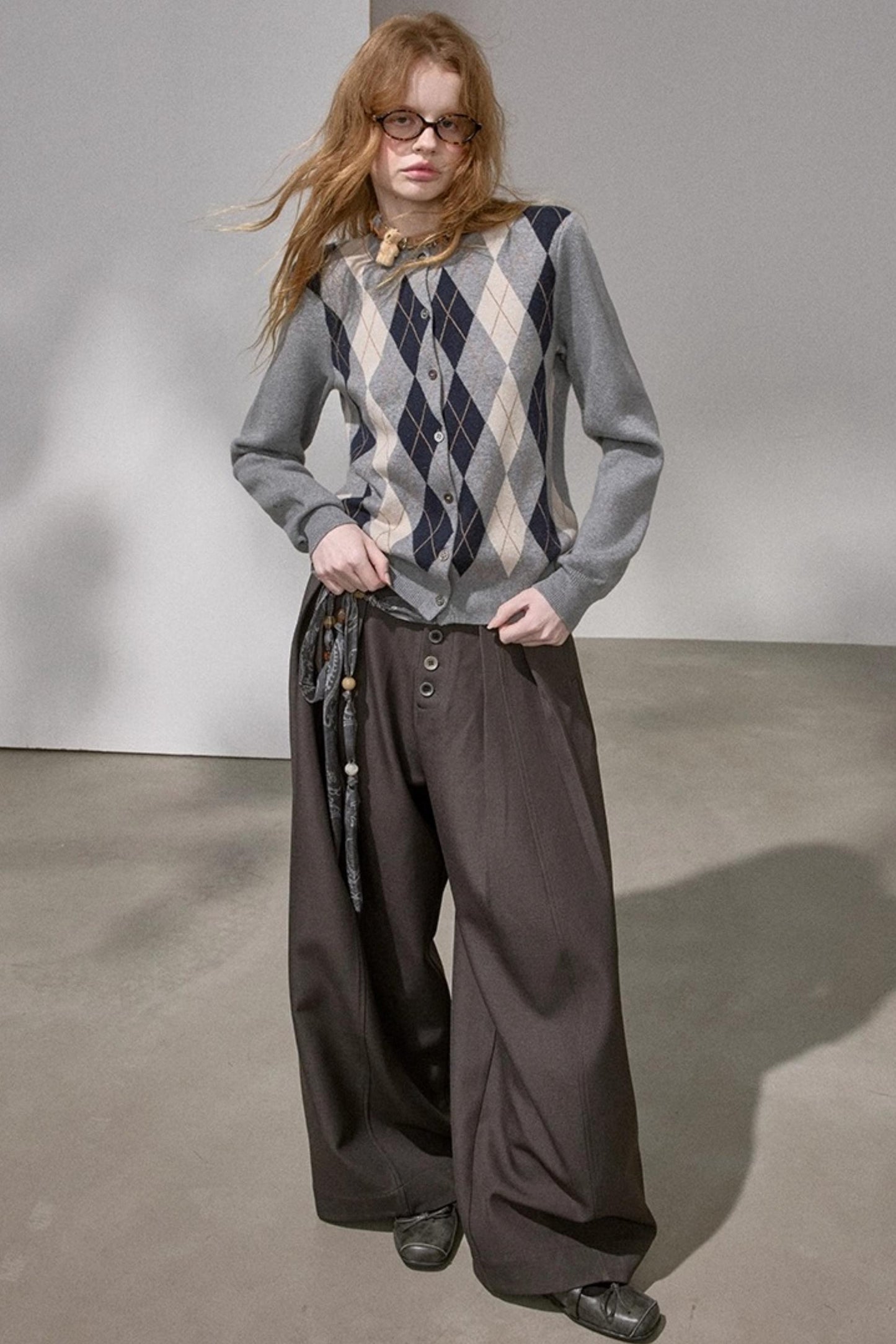 Retro Diamond-Pattern Knit Top