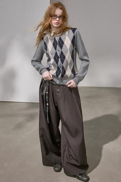 Retro Diamond-Pattern Knit Top