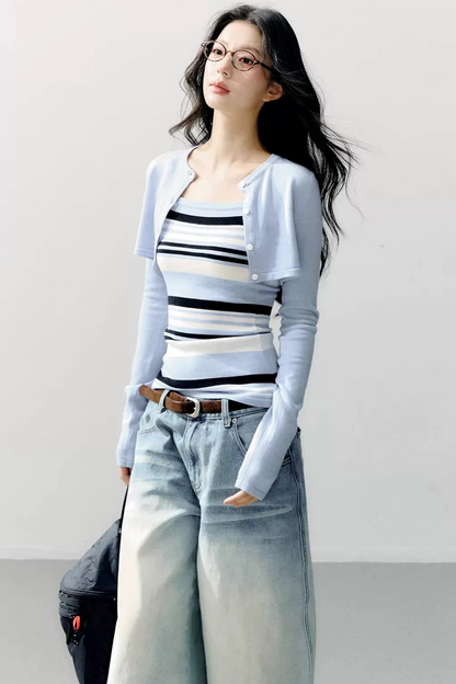 Conjunto de blusa de tirantes a rayas