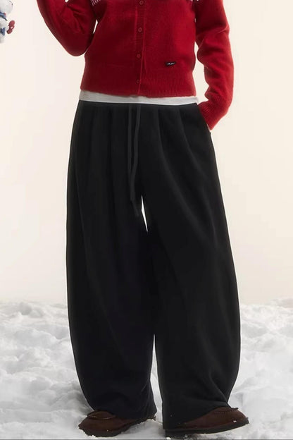 Velvet-Feel Curved-Leg Pants