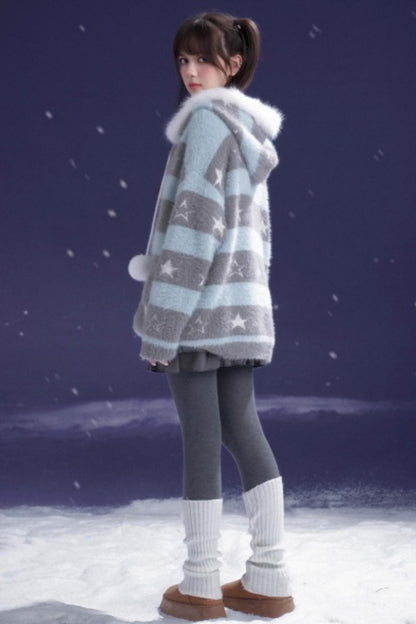 Gray-Blue Striped Star Sweater