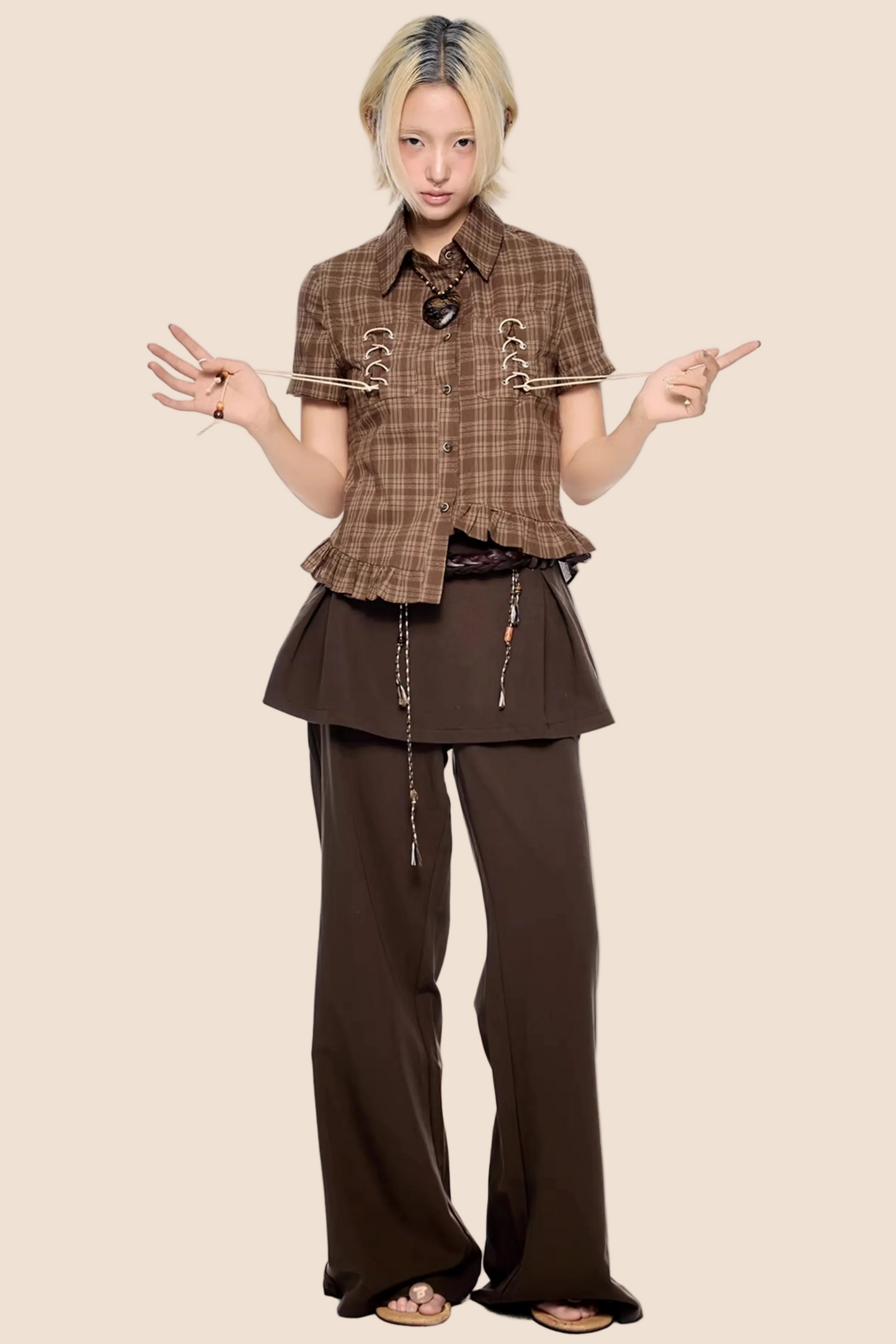 Plaid Asymmetrical Hem Blouse