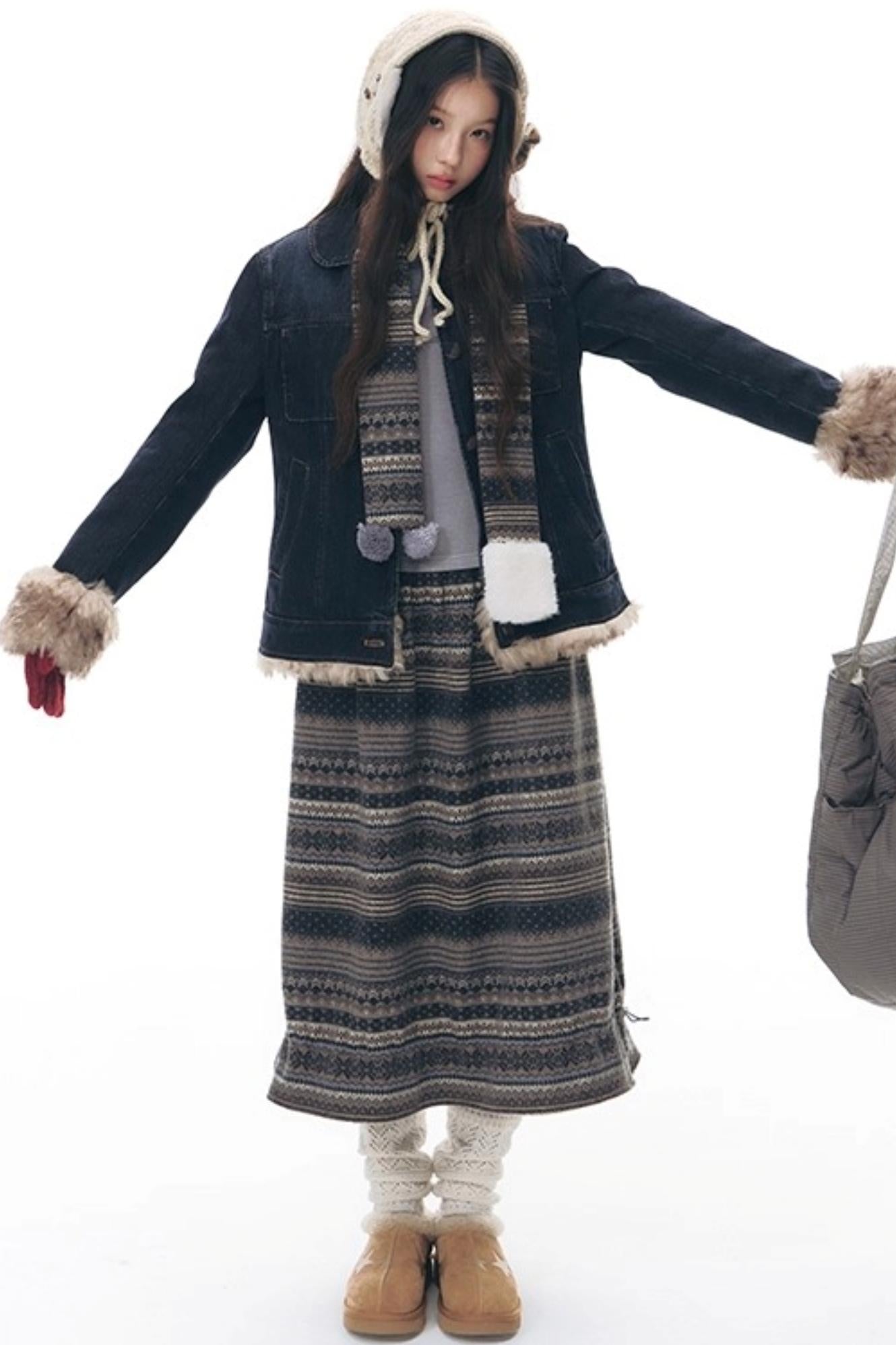 Knitted Patchwork Slim Dress Set-Up