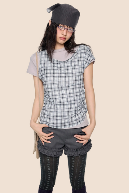 Plaid Layered Retro Top Set