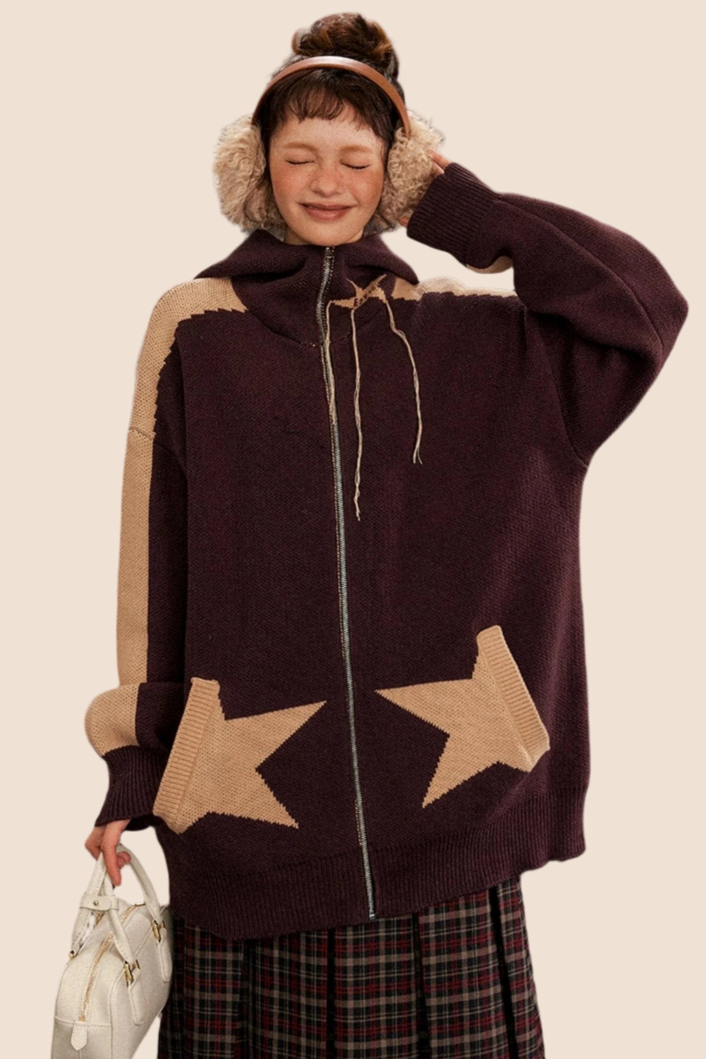 Vintage Star Hooded Knitted Cardigan