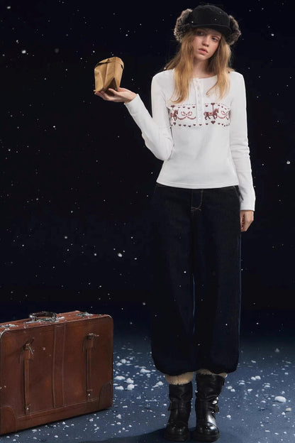 Karussell Print Samt Oberteil