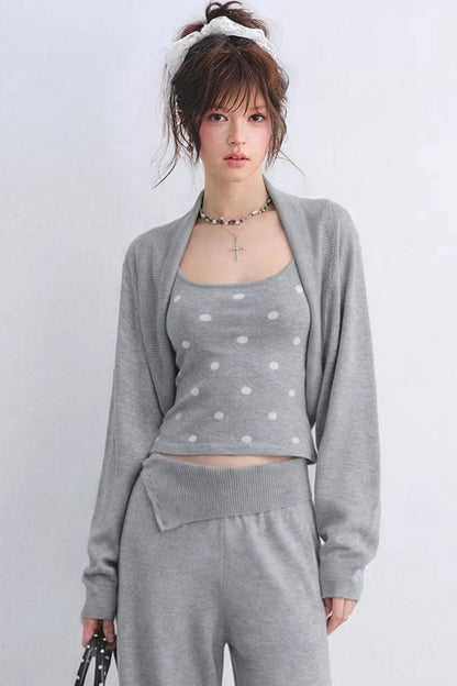 Lyocell Polka Dot Cardigan Set-Up