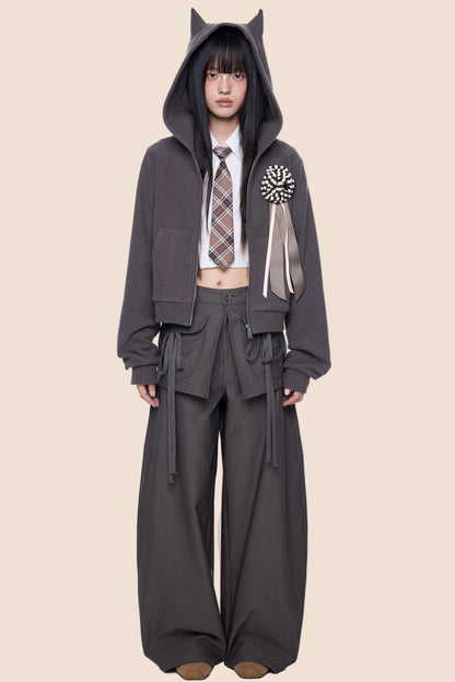 Devil Horn Short Hoodie Sweatshirt