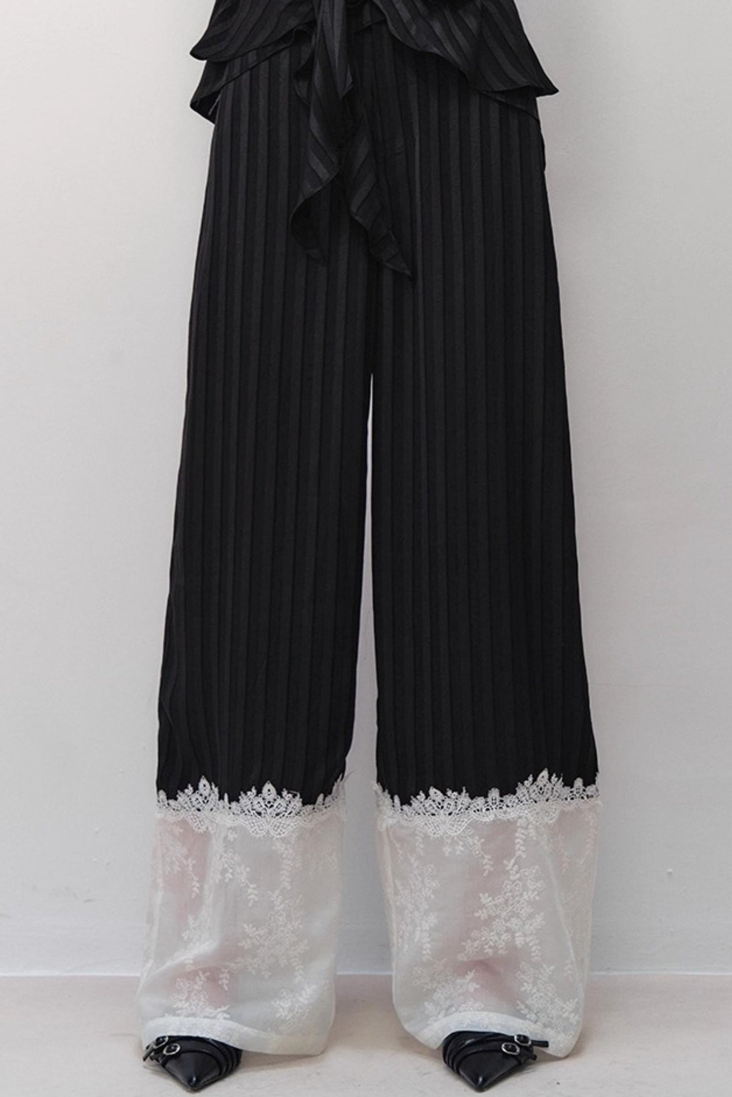 Flowing Tencel Embroidered Striped Straight-leg Pants