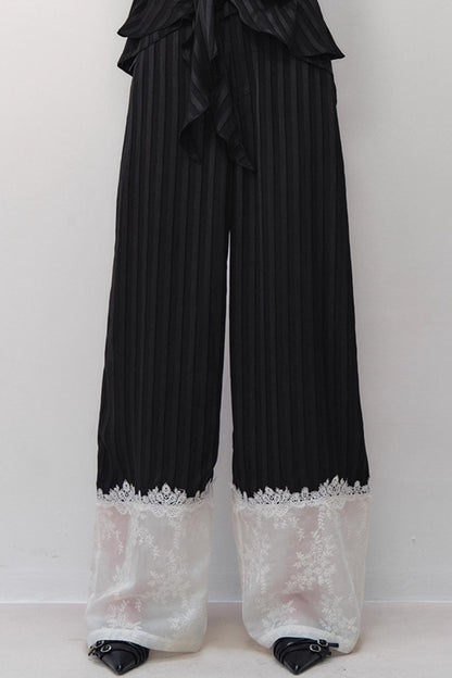 Flowing Tencel Embroidered Striped Straight-leg Pants
