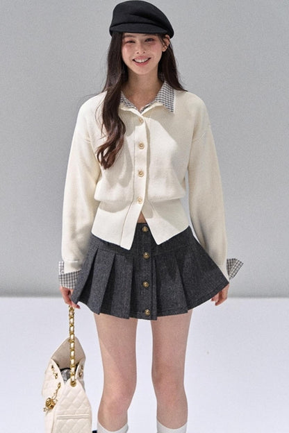 Fake Two Polo Lapel Sweater Skirt Set-Up