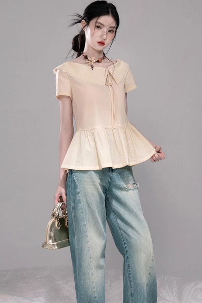 Soft Apricot Wave Layered Skirt Set