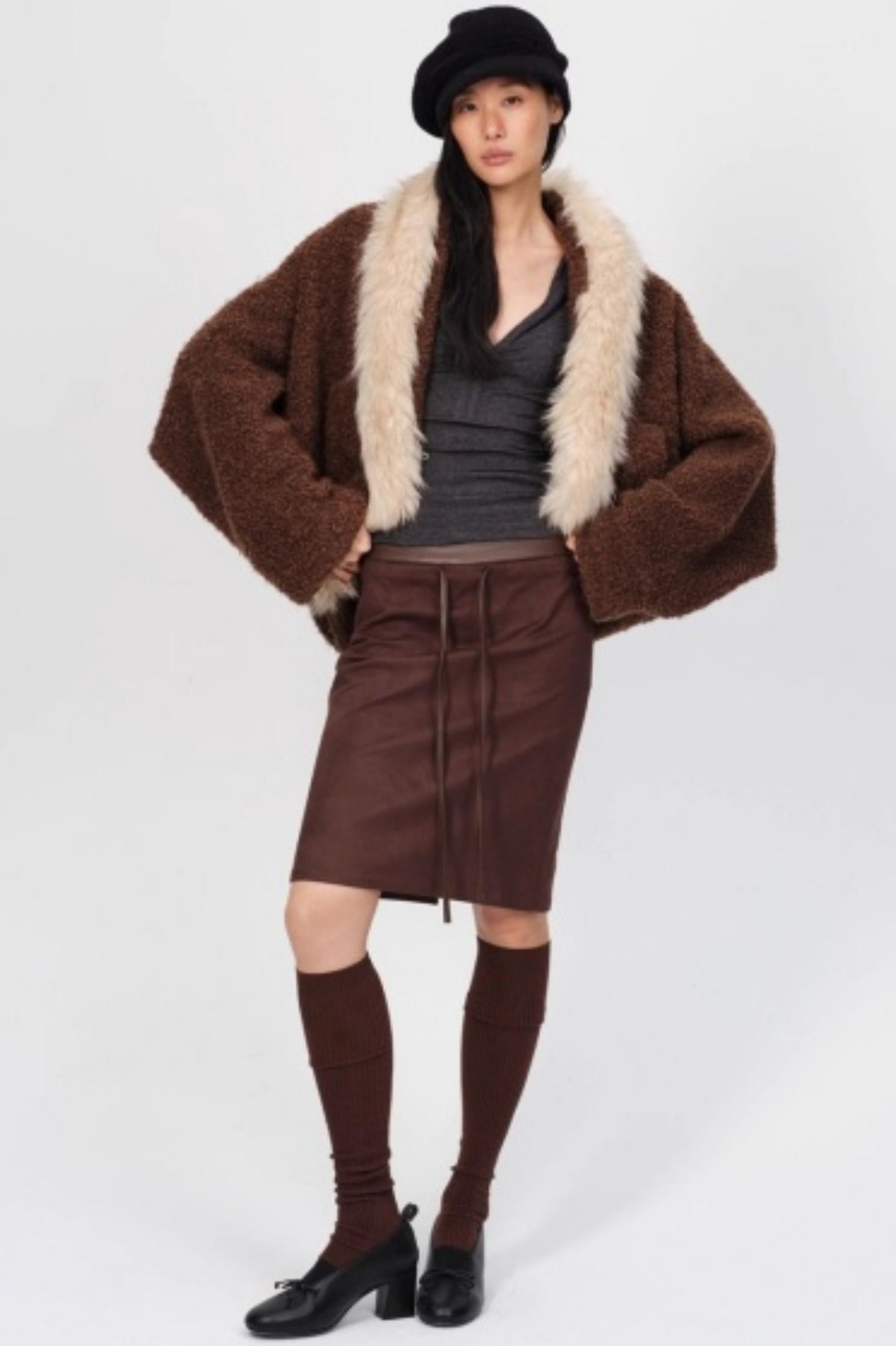 Winter Retro Suede Midi Skirt