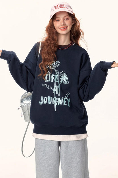 Graffiti Embroidered Color-Blocked Sweater