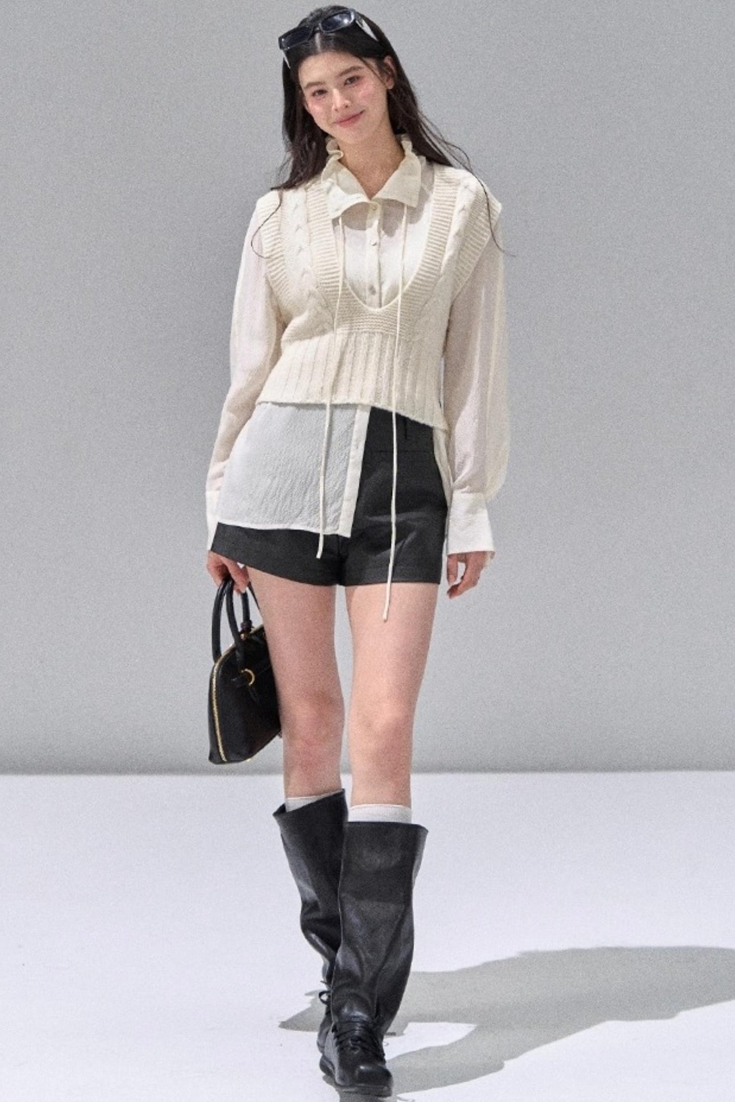 Fungus Edge Collar Drawstring Lace-up Shirt