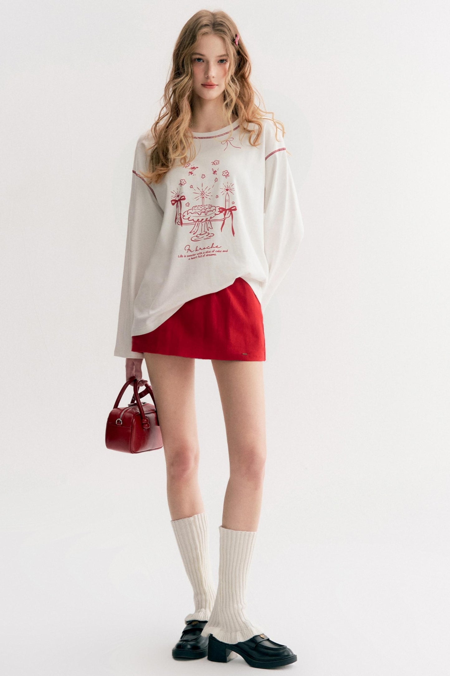 Lazy Cake Print Long-Sleeved T-Shirt