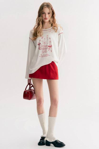 Lazy Cake Print Long-Sleeved T-Shirt