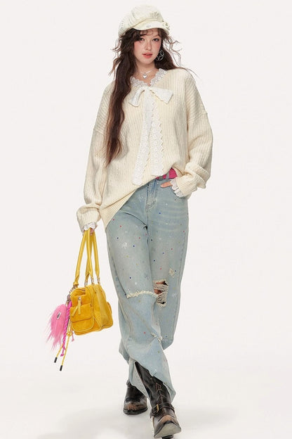 Sweet Lace V-Neck Sweater