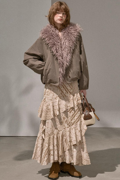 Original Slanted Ruffle Leaf Wave Midi Cake Skirt