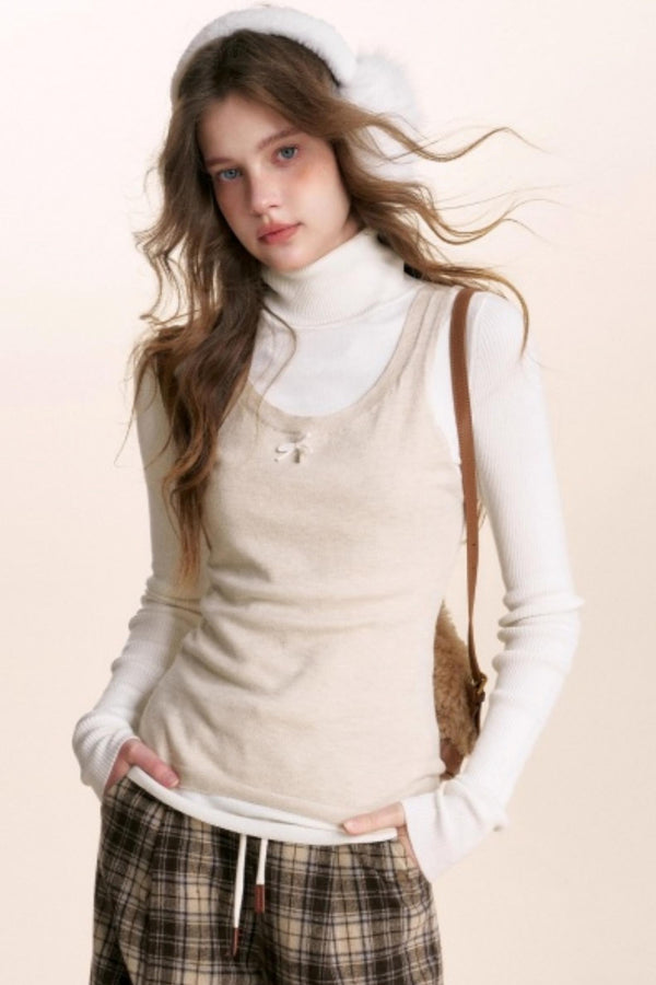 Fake Two-Piece Wool Blend Knit Vest