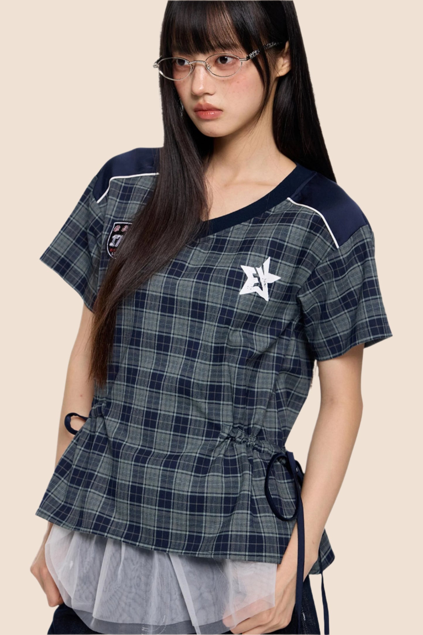 Retro Plaid Peplum Top