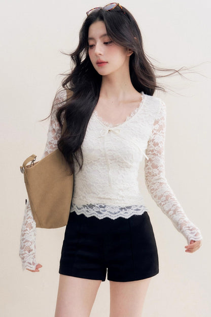 Romantic Fleece V-Neck Long Sleeve T-Shirt