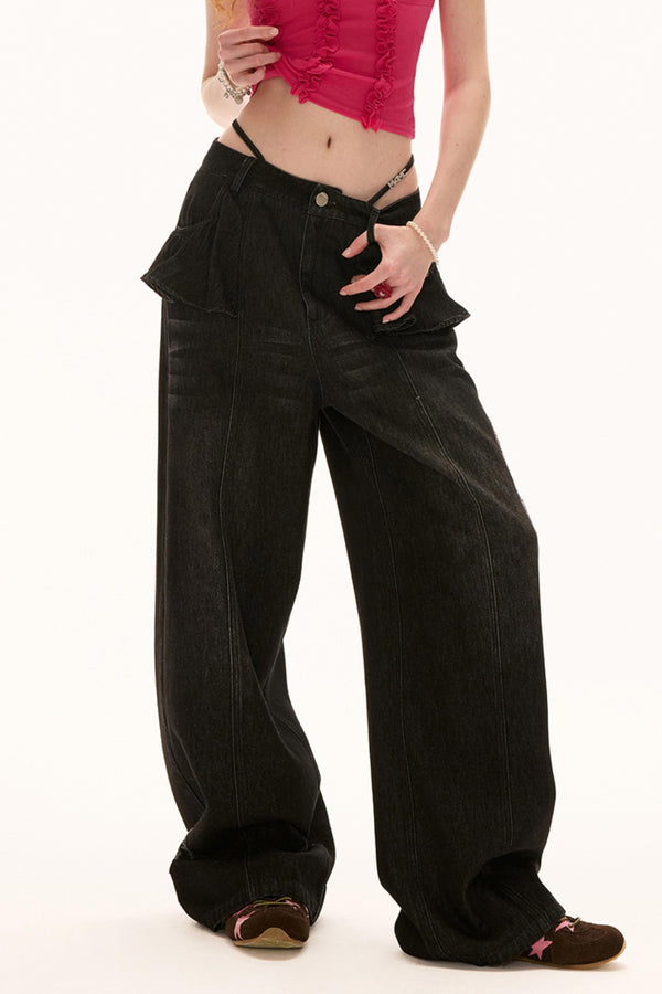 Vintage Black Lotus Leaf Jeans
