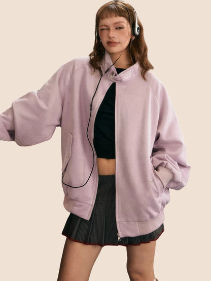 Light Green And Pink-Purple Casual Coat