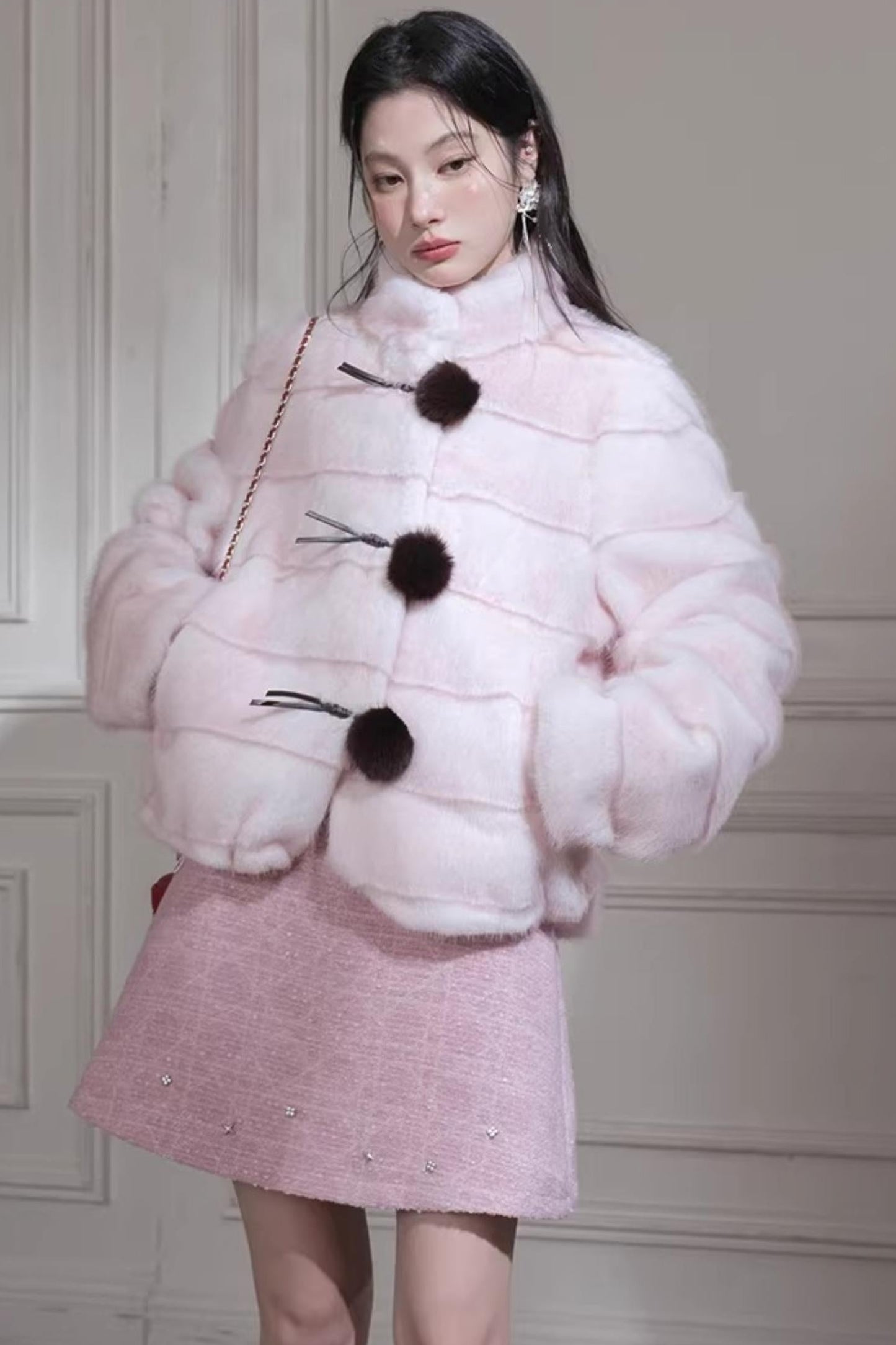 Peach Mousse Fox Fur Jacket
