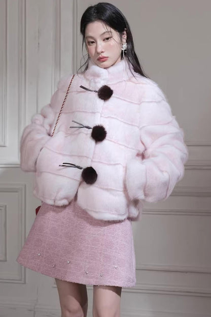 Peach Mousse Fox Fur Jacket