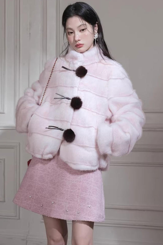 Peach Mousse Fox Fur Jacket
