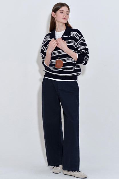 Soft Glutinous Texture Striped Polo Top
