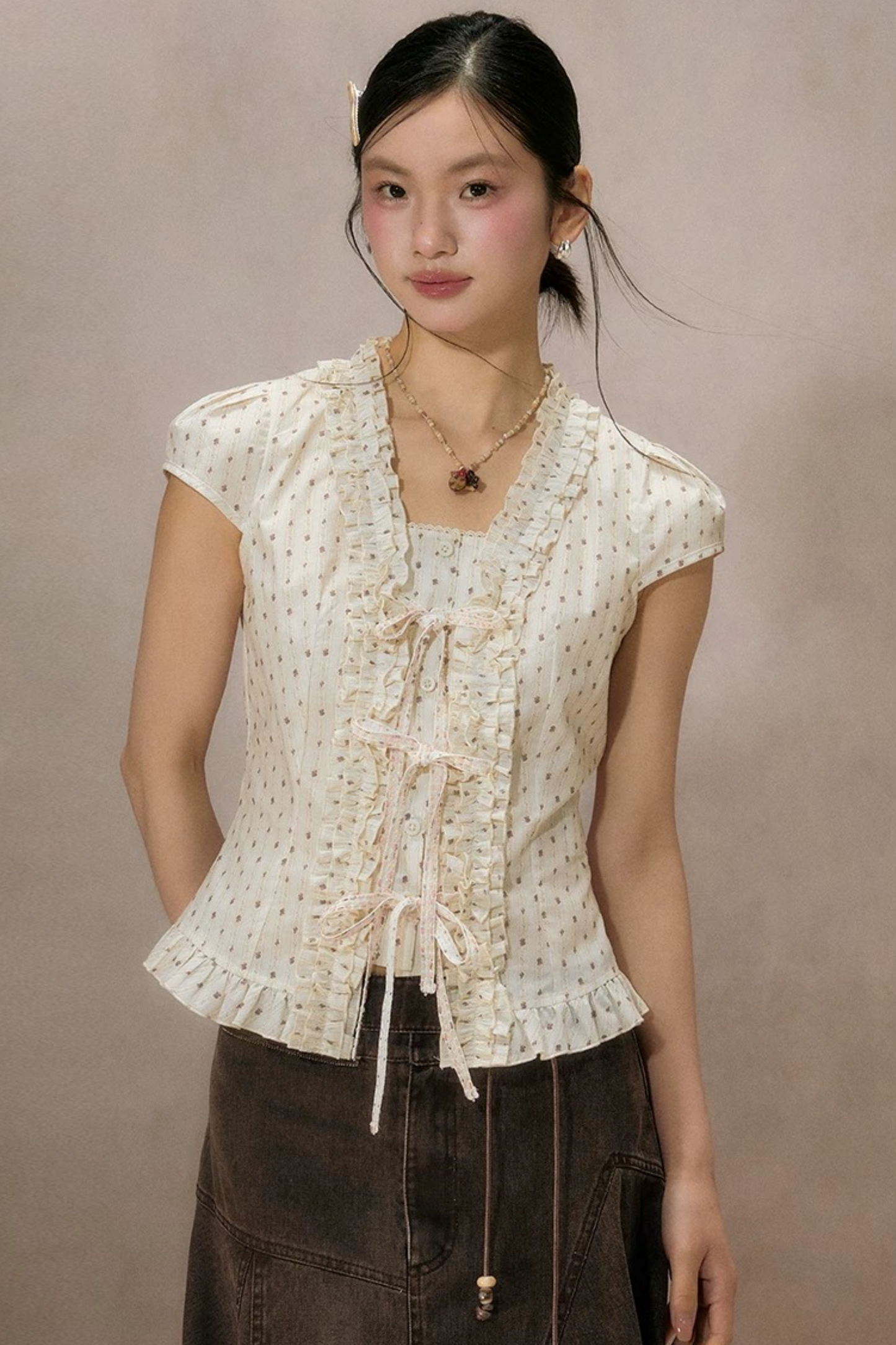 Ruffled Lace Trim Blouse