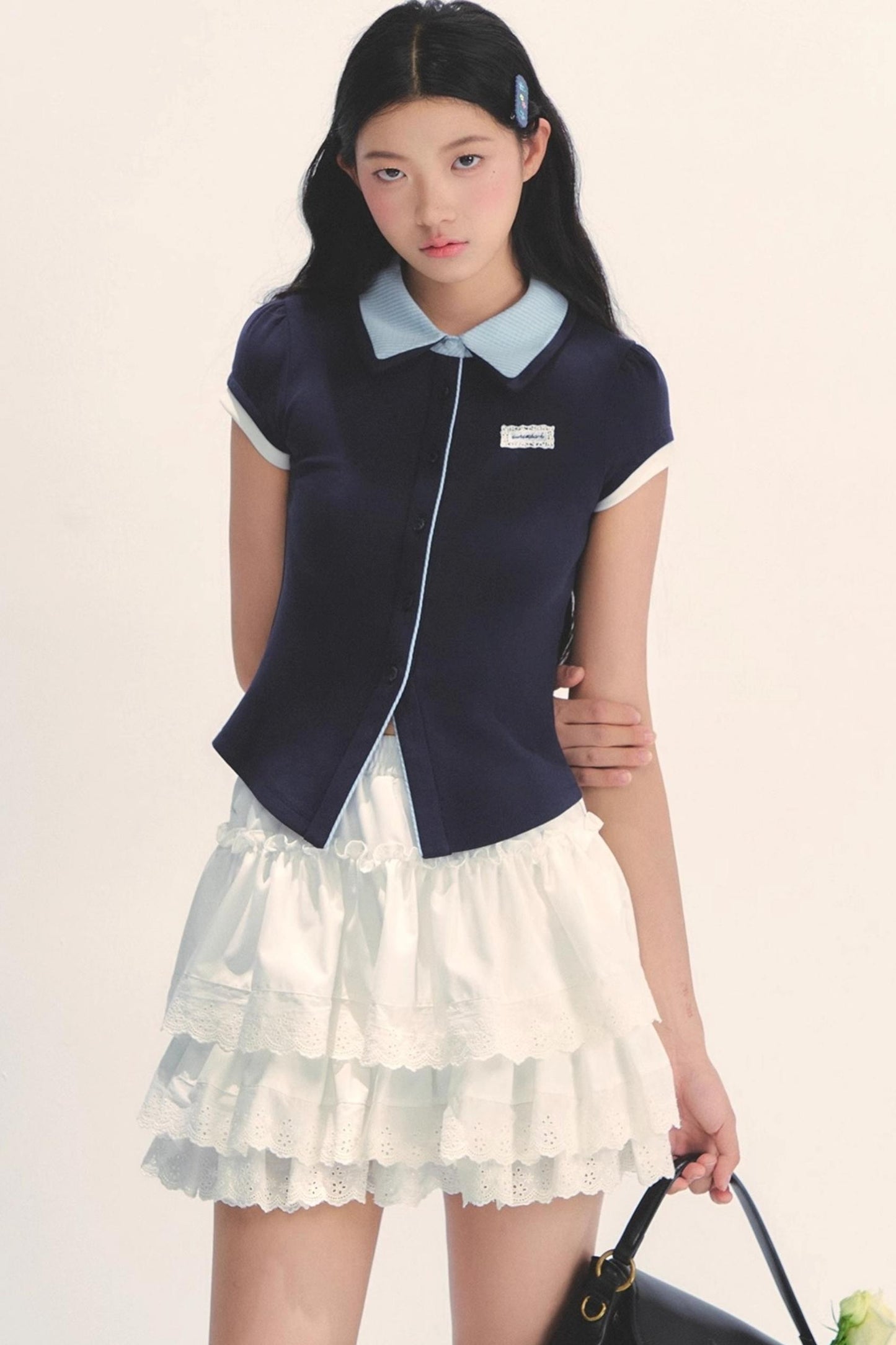 White Lace Tiered Midi Skirt