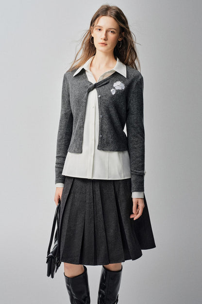 Mountains Valley Gray Wool A-line Skirt