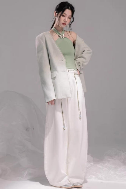 Ensemble Gilet Tricoté Vert Printemps