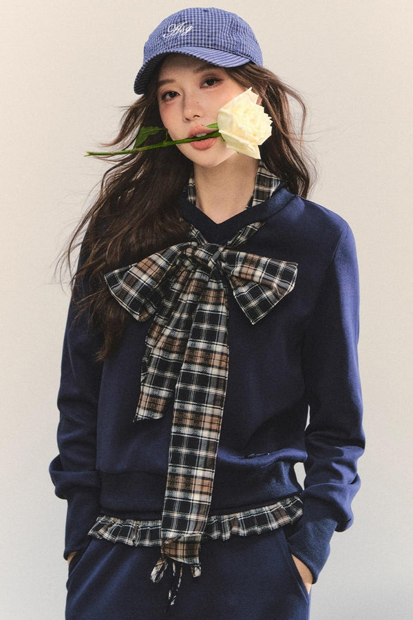 Plaid Sweatshirt Trousers Set-Up