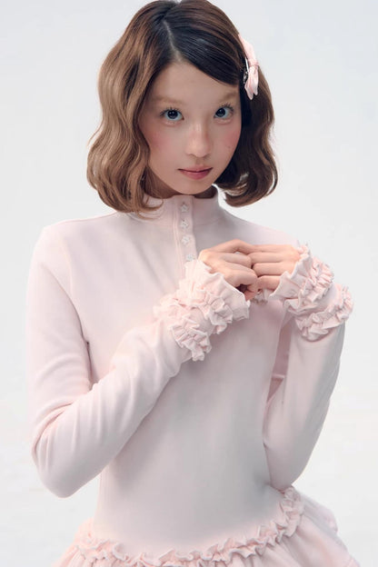 Six-Button Lace Hem Top