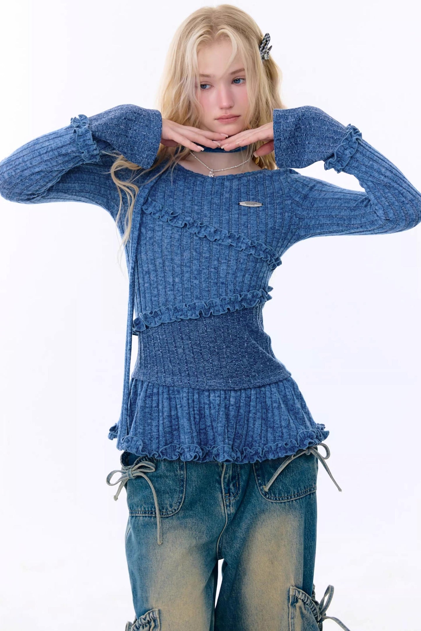 Retro Ruffled Knit Top