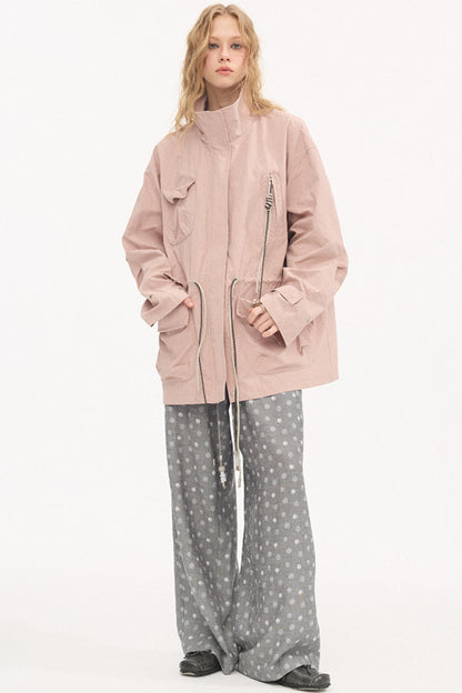 Twisted Pocket Stand Collar Jacket