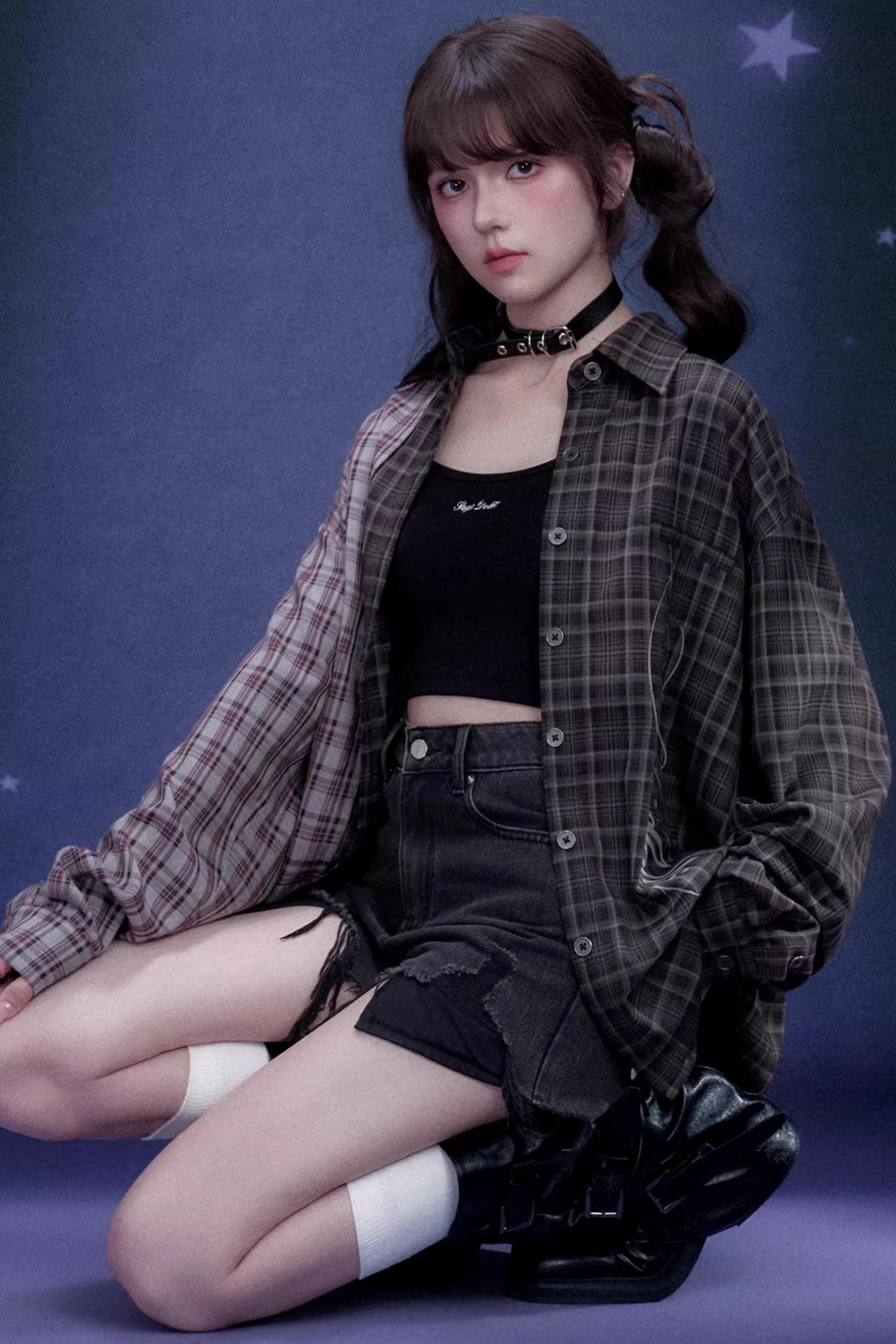 Plaid Asymmetric Patchwork Shirt