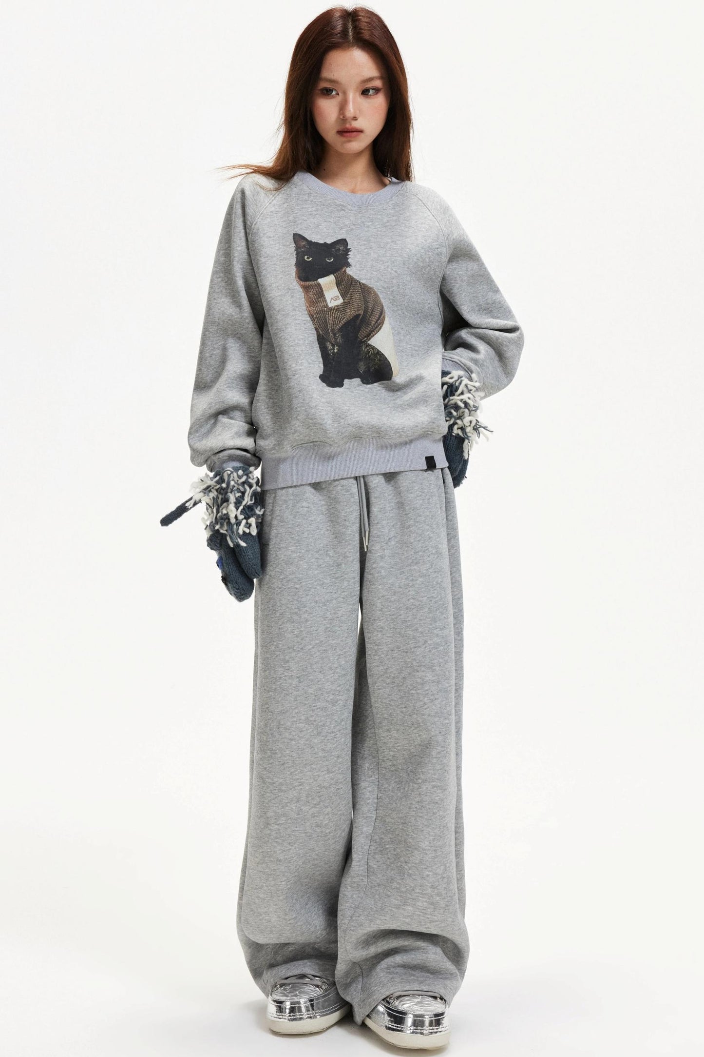 Kitten Print Raglan Sweater