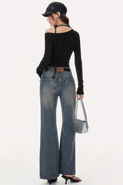Retro V-Shaped High-Waisted Slim Jeans