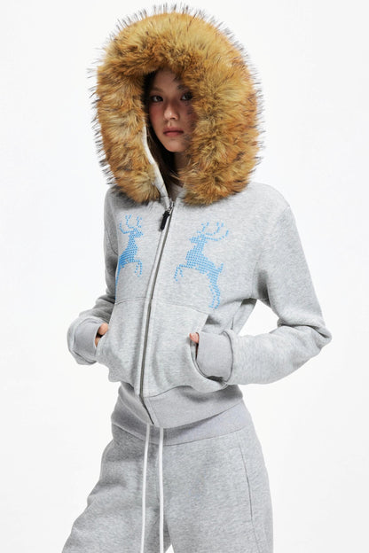 Diamond Deer Hooded Cardigan