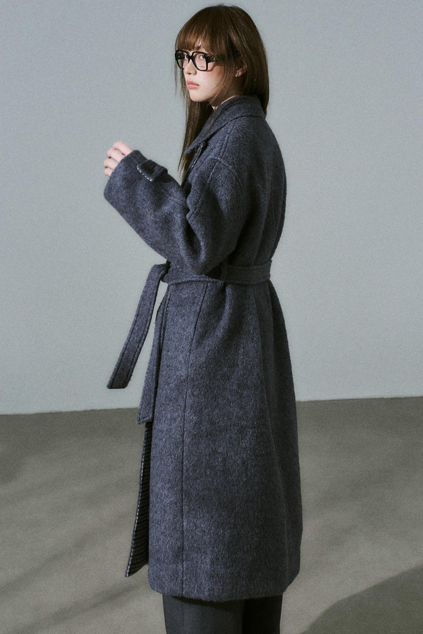 Wool Tweed Plaid Long Coat