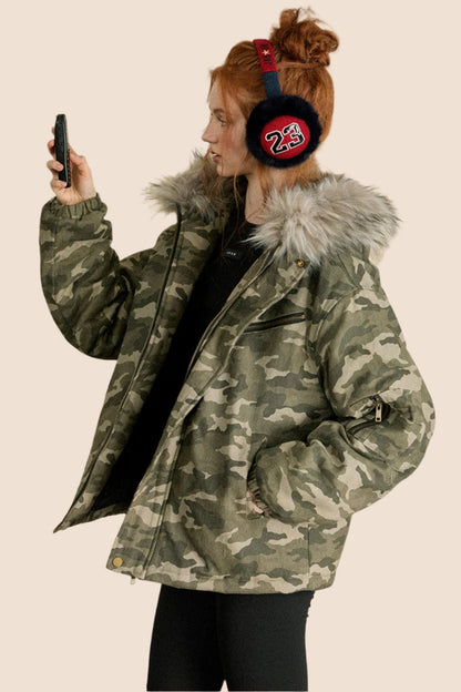 EZEK AMERICAN RETRO CAMOUFLAGE BIG FUR COLLAR HOODED COTTON JACKET COTTON CLOTHES WOMEN'S WINTER NEW LOOSE COTTON JACKET JACKET TIDE