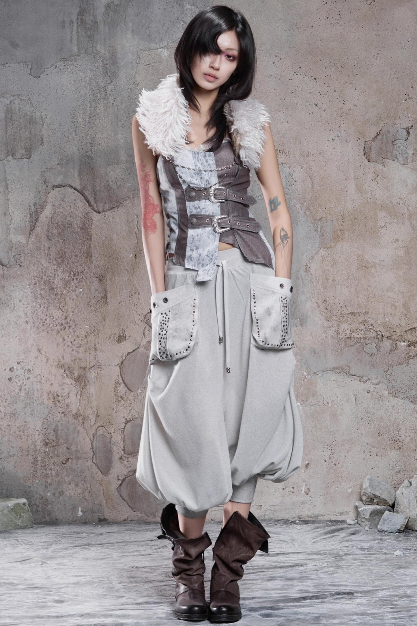 Solid Color Retro Punk Pants