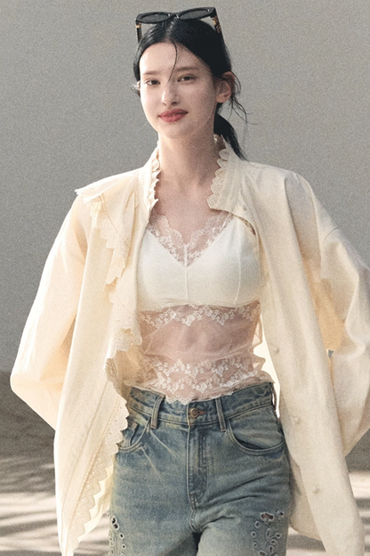 Laser Embroidery Distressed Jeans