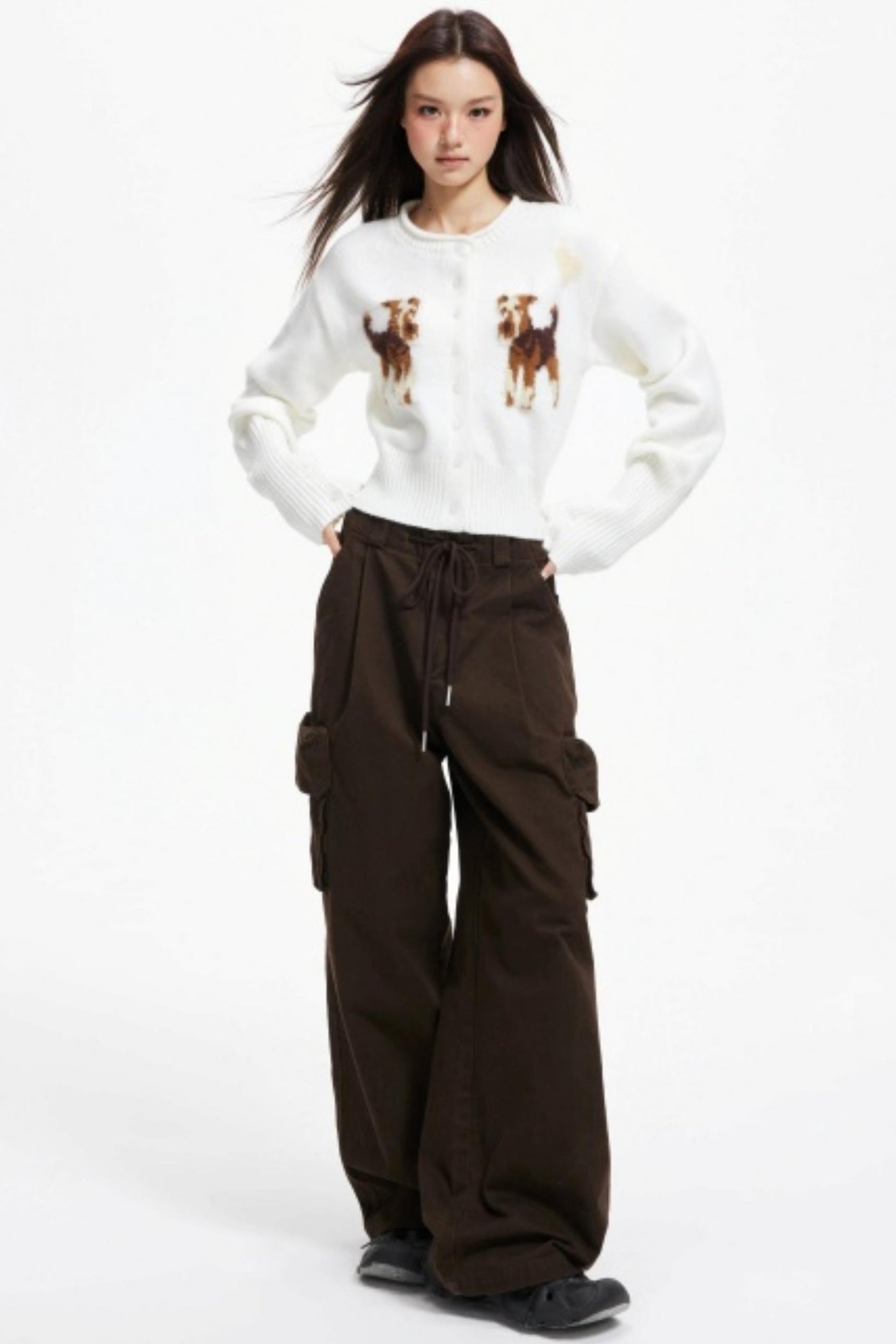 Puppy Jacquard Cropped Cardigan